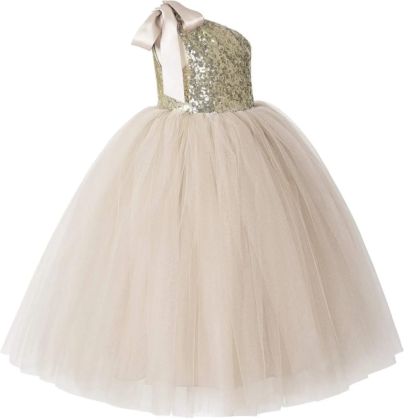 Ekidsbridal Tutù con paillettes monospalla Abito da ragazza di fiori Corsetto Abito da ballo per spettacolo di nozze per ragazze