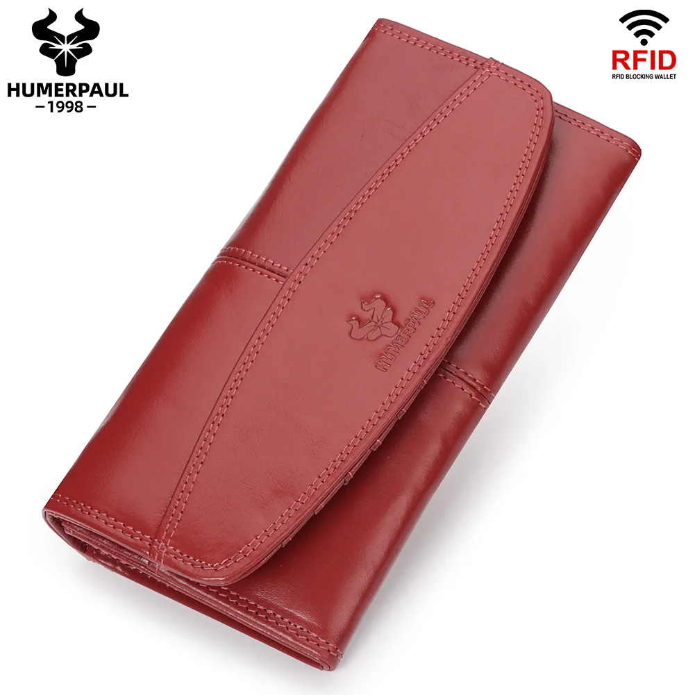 HUMERPAUL Women's Luxury Genuine Leather Clutch Handbag RFID Card Holder Purse with Phone Pocket Fashion Long Wallet for Women