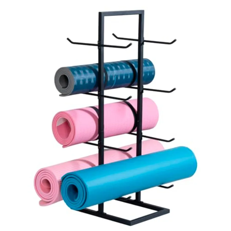

4 Tier Yoga Mat Holder, Foam Roller Storage, Freestanding Double Sided Matte Black Metal Fitness Mat Stand