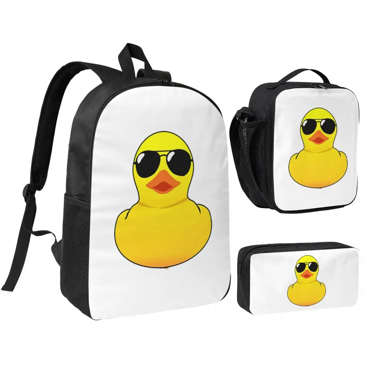 

Cool Rubber Duck Backpack Student Boys Girls BookBag School Bag Laptop Shoulder Bags 3ps Insulated Lunch Bag Pencil Case