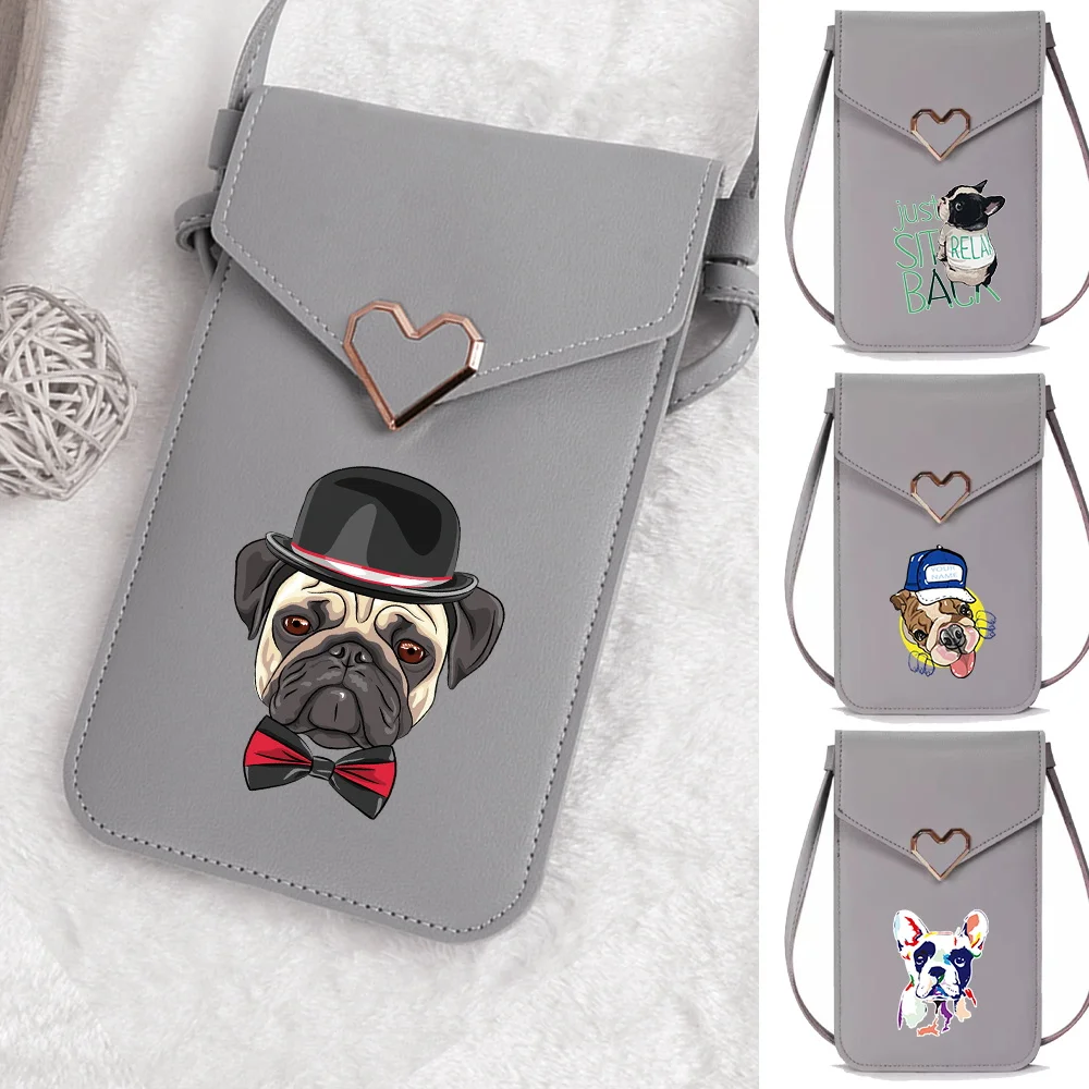 Transparent Touch Screen Phone Bag Dog Printing Shoulder Straps Handbag Wallet Coin Purses Cards Shopping Bag Phone Storage Bags