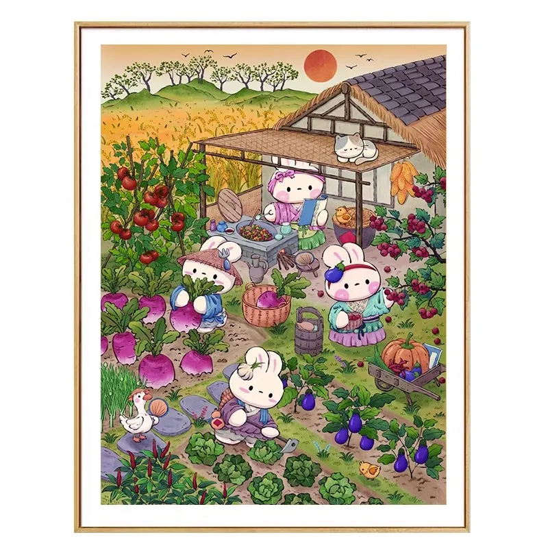 Autumn Garden Rabbits Needlework,DIY 11CT Cross Stitch Set Full Embroidery Kit, Printed Cross-stitch, Decor New 47 Colors