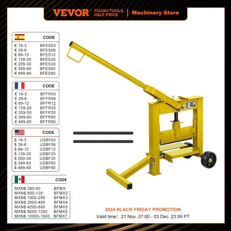 VEVOR Manuel Block Splitter Cutter Pavers Tool Brick Cutting Machine with Portable Wheels for Landscaping Commercial Projects