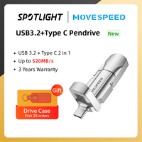 MOVESPEED 2 in 1 USB Flash Drive 520MB/s High Speed USB 3.2 Gen 2 Pen Drive 1TB 512GB 256GB OTG Type C Pendrive for Phones PC