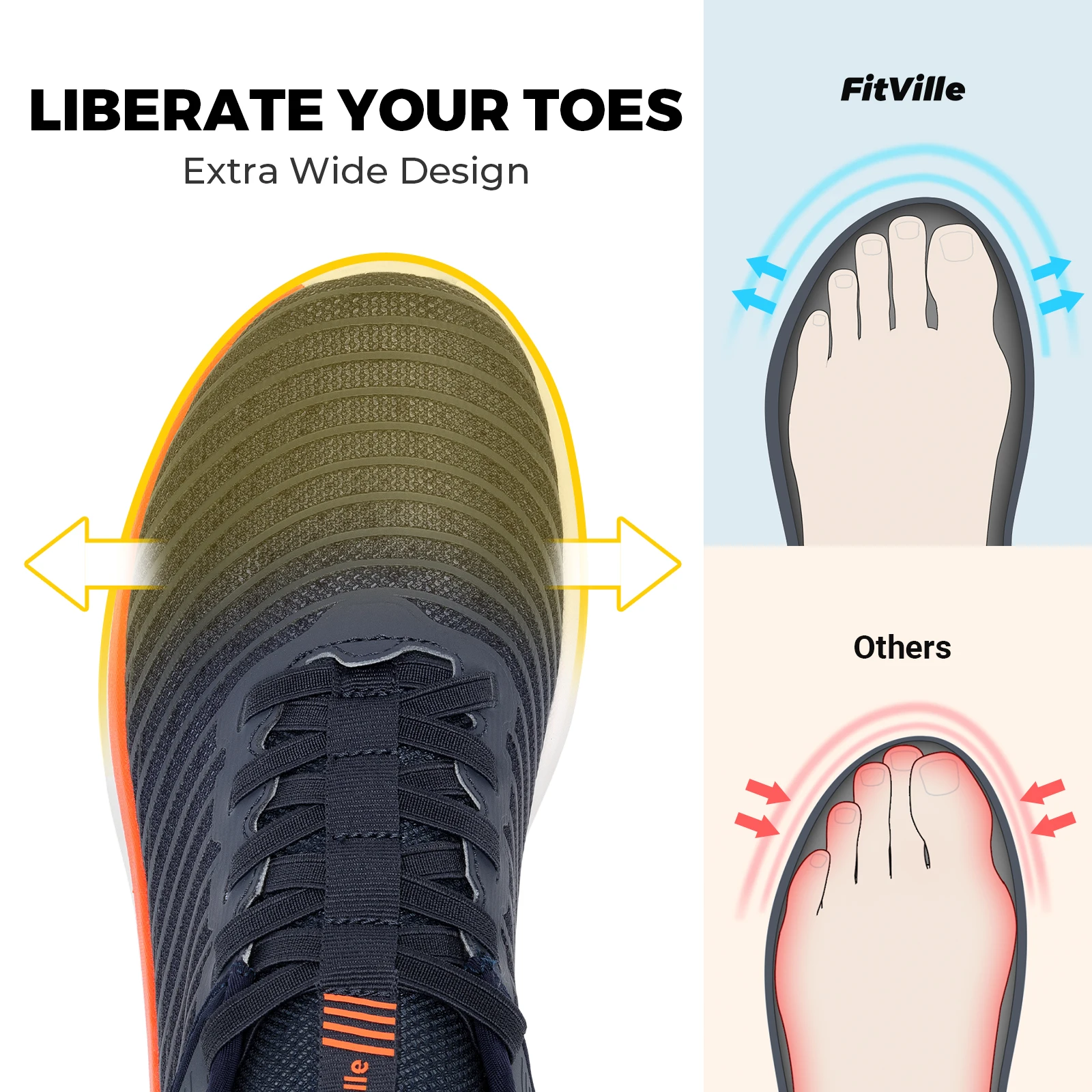 FitVille Extra Wide Toe Walking Shoes Easy Wear Casual Sports Sneaker for Men Breathable Running Jogging Shoes With Arch Support