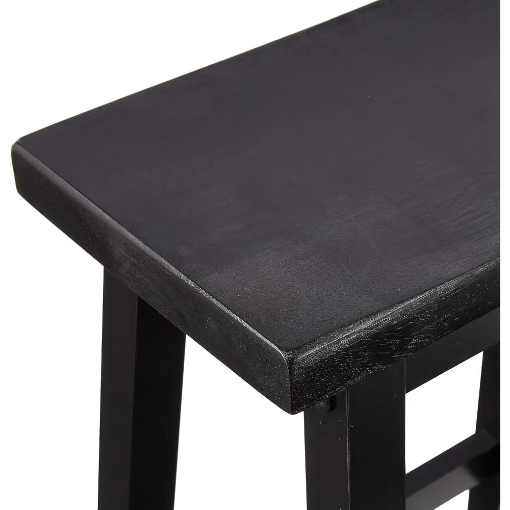 Solid Wood Saddle-Seat Kitchen Counter-Height Stool, 24-Inch Height, Black - Set of 2