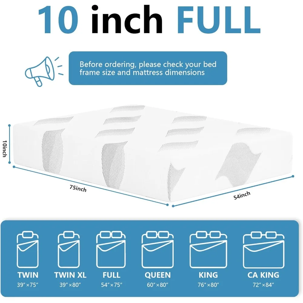 مرتبة كاملة من إسفنج الذاكرة الجل مقاس 10 بوصة مع غطاء قابل للإزالة وقابل للغسل - مرتبة في صندوق للنوم المريح #2