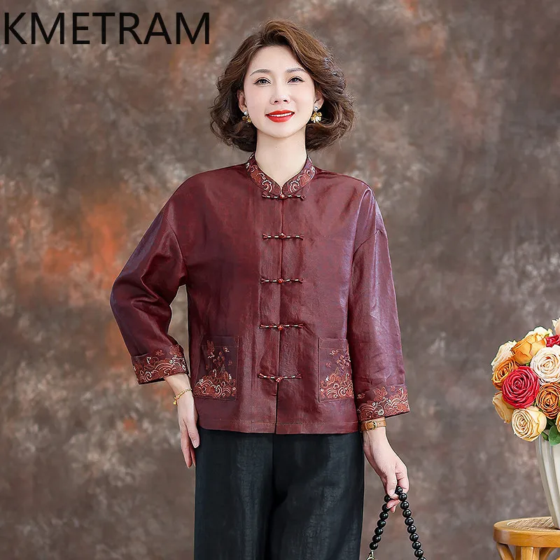 

KMETRAM 100% Mulberry Silk Blouses for Women 40MM Silk 2026 Spring New Chinese-style Embroidered Long-sleeved Shirt Ropa Mujer