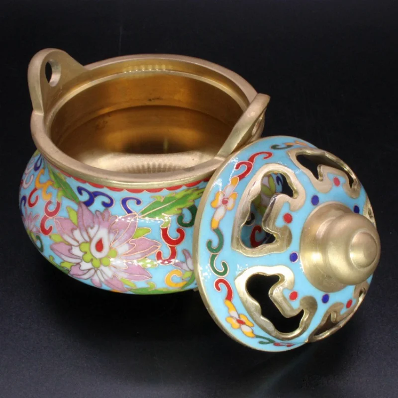 Spot Wholesale Cloisonne Incense Burner Traditional Cast Copper Filigree Low Temperature Enamel Antique Gossip Ruyi Incense Burn