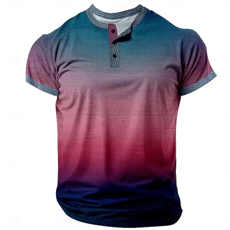 Sommer Herren Pullover Boutique Farbverlauf Bedruckt Atmungsaktiv Knopfleiste Pullover Herrenbekleidung 3D Waffel Kurzarm Mode-Oberteil – Detail 20