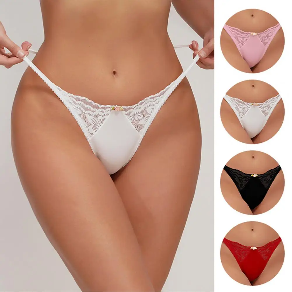 Tanga de encaje para mujer, bragas de alta elasticidad, Tanga elegante de encaje de cintura alta con detalle Floral, bragas suaves para mujer