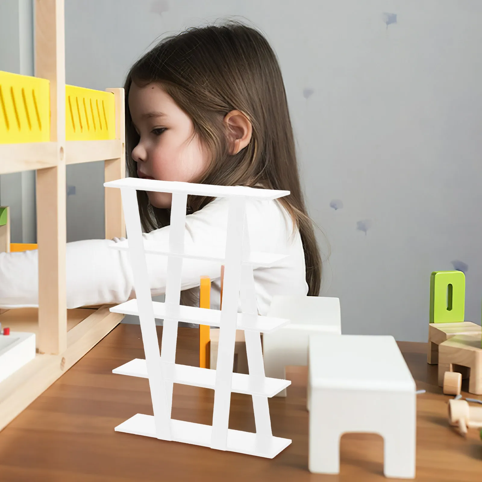 Mini Wooden Shelf with Hollow Design – Multifunctional Storage Rack for Dollhouse, Desk, or Display