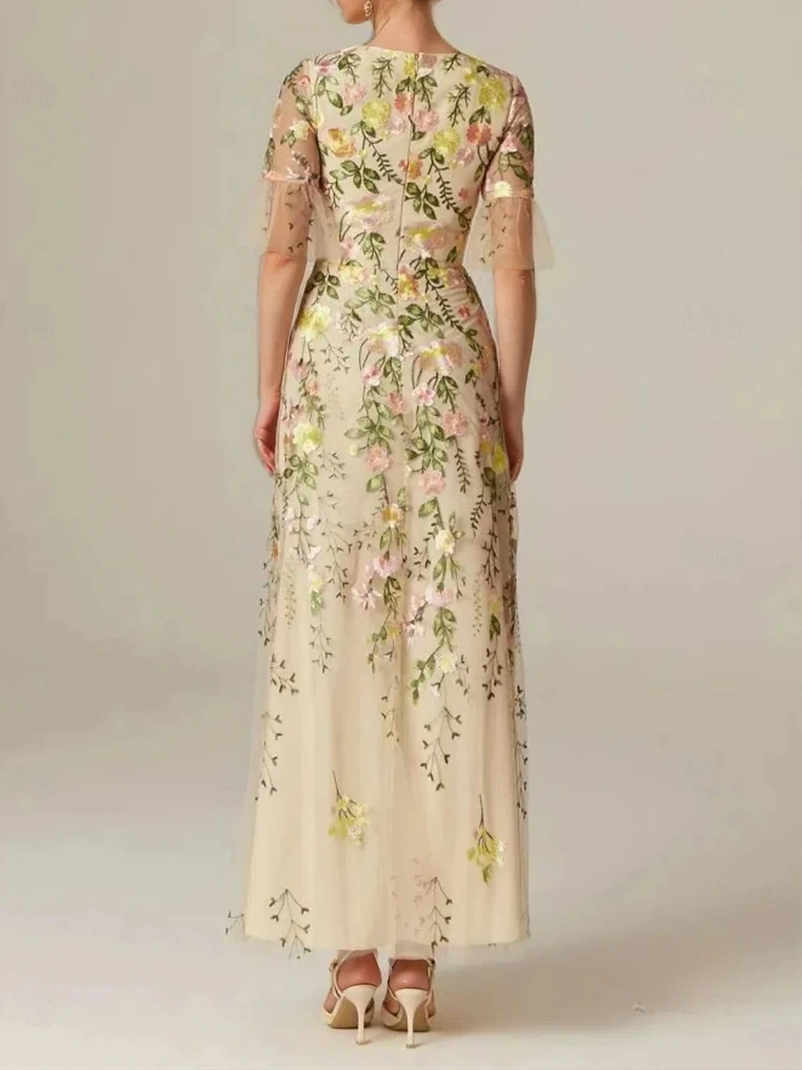 Elegante vintage a linha vestido de noite com decote em v manga curta tule flor apliques tornozelo comprimento vestido de baile 2025 personalizado livre