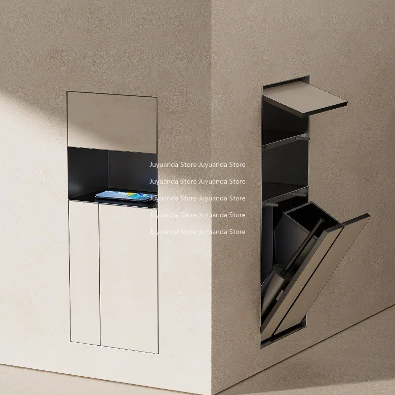 Stainless Steel Niche Toilet Trash Can Embedded Tissue Box Toilet Brush Storage Cabinet Stainless Steel Niche Embedded Cabinet