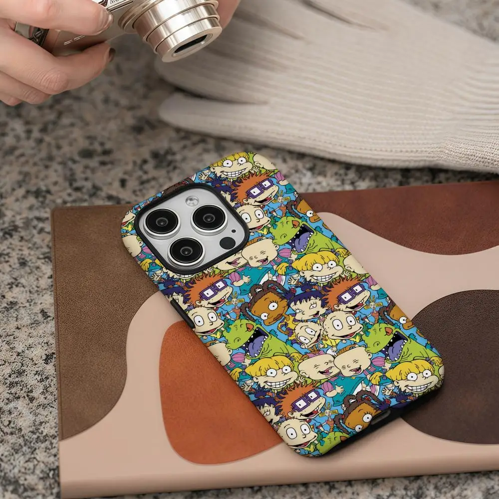 Casing Ponsel Untuk iPhone 17 16 15 14 13 12 Pro Max Plus Glossy HD Double-Layer Liquid Hard Shell R-Rugrats Kartun