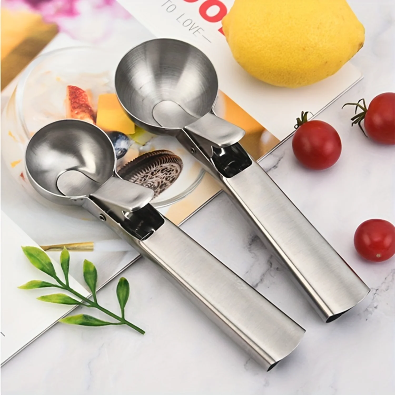 Cuillère à crème glacée et cuillère à melon en acier inoxydable, cuillère à pâte moderne pour la cuisson et les desserts, réutilisable et lavable, 1 pièce, 2 pièces