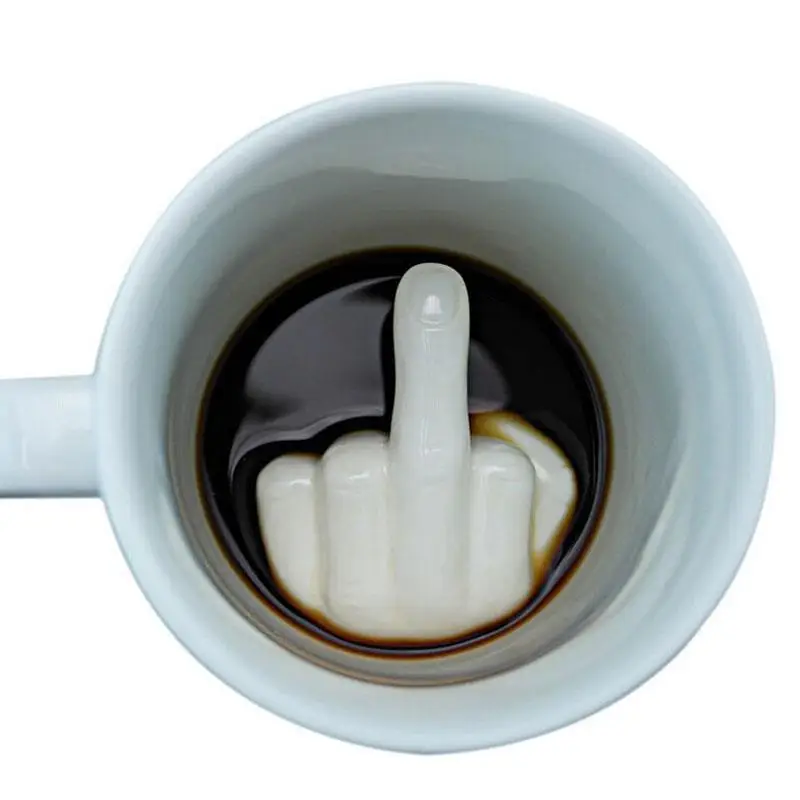 Hot Arrival Design White Middle Finger Style Novelty Mixing Coffee Milk Cup Funny Ceramic Mug Enough Capacity Water