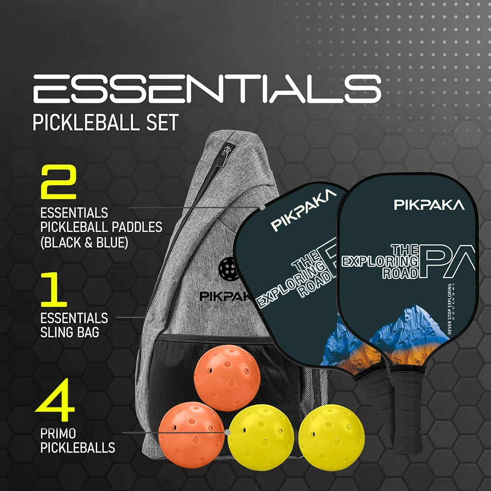PIKPAKA العلامة التجارية نمط تصميم Pickleball شريط لحام المضادة للانزلاق مجداف مجموعة الألياف الزجاجية 13 مللي متر العسل الأساسية خفيفة الوزن مع كرات حقيبة