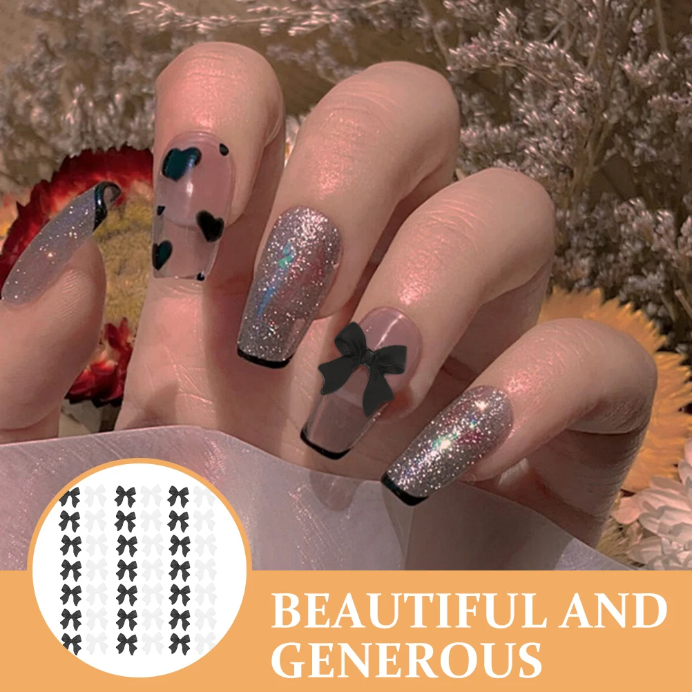 

200pcs Bow Nail Charms Resin Decorations Black White 4 Packs Women Fake Nails Manicure naments Nail Art Accessories