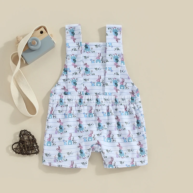 

Adorable Baby Easter Romper with Bunny Print and Adjustable Straps for Infant Girls - Sleeveless Square Neck Overalls Bodysuit