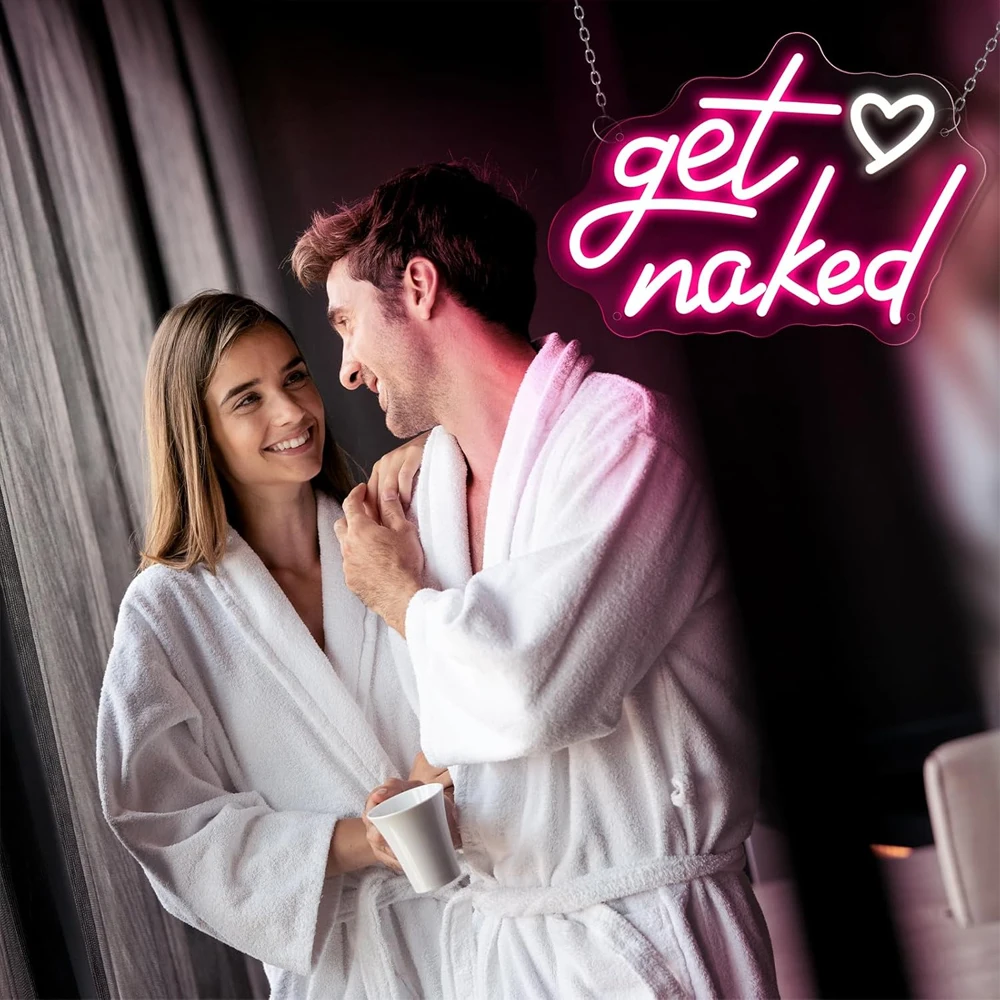 Get Naked Insegna al neon, Insegne per decorazioni da parete a LED con luce al neon per camera da letto, bagno, decorazioni per la stanza, San Valentino, coppia, fidanzati