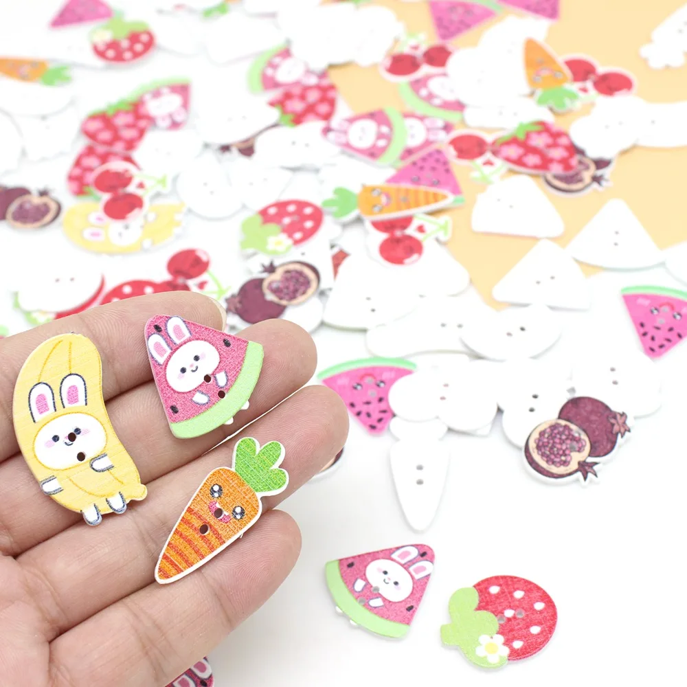 50PCS /lot Cartoon fruit Buttons Handmade Scrapbooking Sewing Craft Accessories 2 Holes Decorative Wooden Buttons