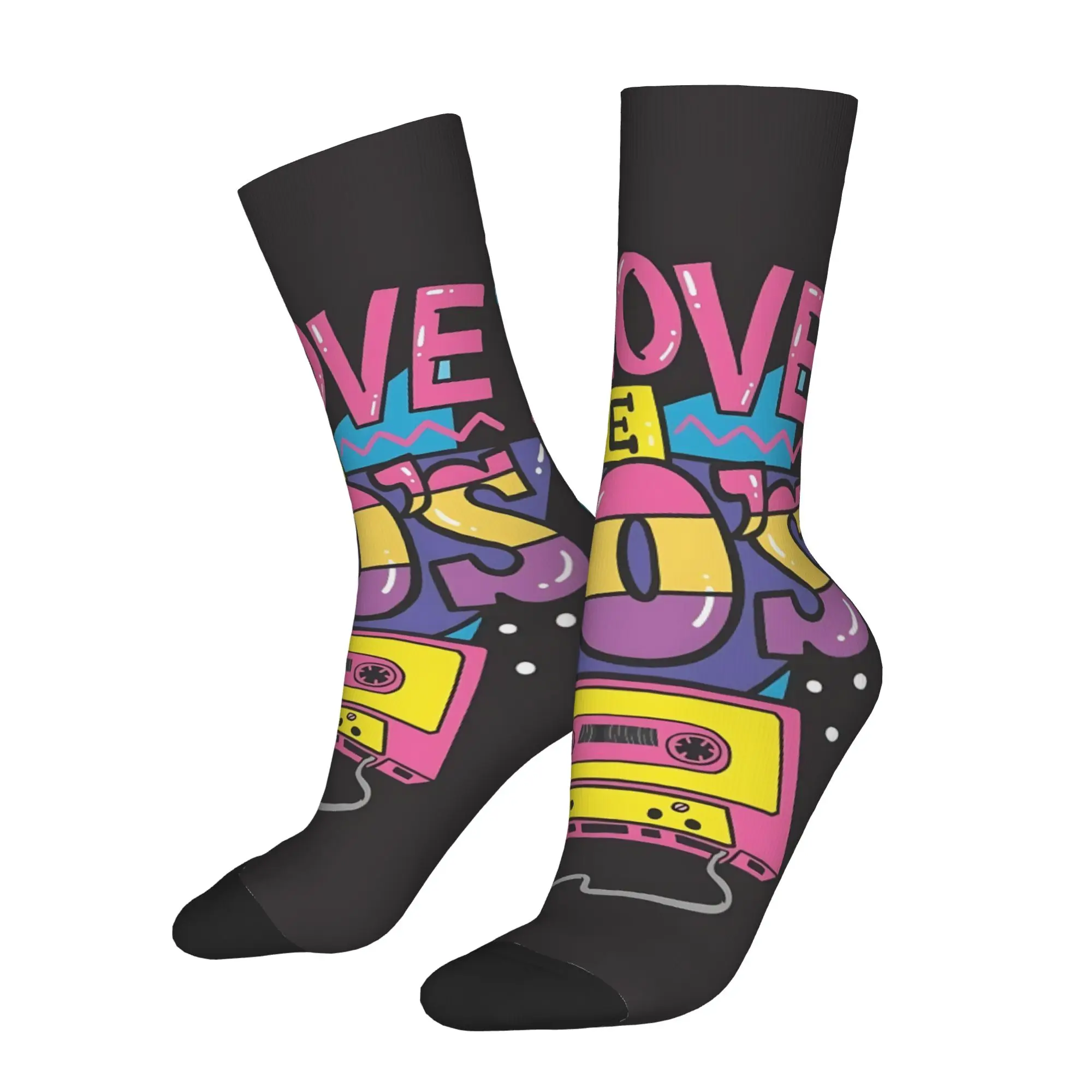 

1 Pair Hip Hop Vintage I Love The 90s Pastel Cassette Crazy Men's Sock Back To 90s Harajuku Pattern Printed Funny Sock