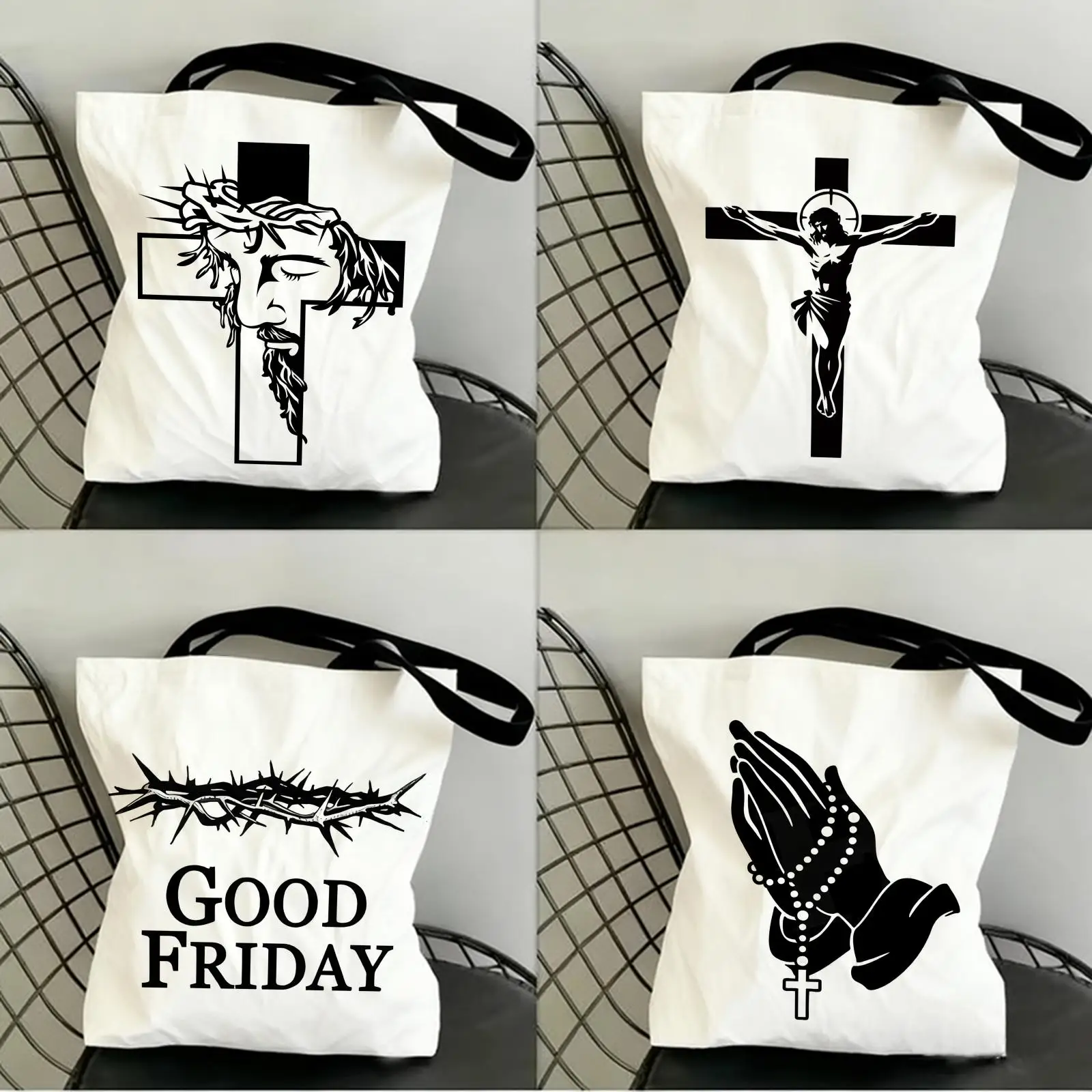 

Good Friday Storage Bags Canvas Double-Sided Print Shopping Bag Large Capacity Aesthetic Reusable Tote Bag