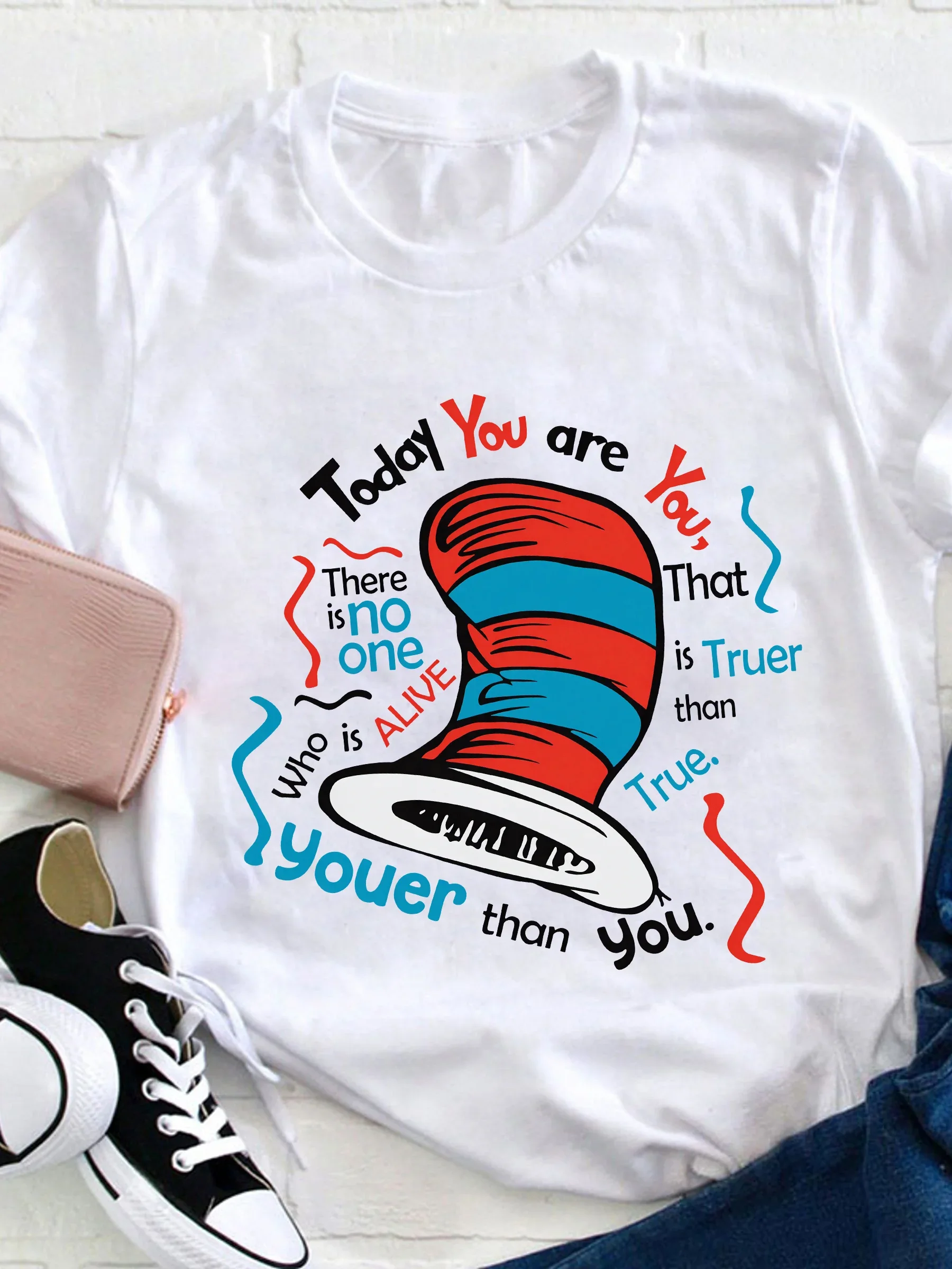 T-Shirt in Übergröße, Today You Are You, There Is No One, Who Is Alive, Thing 1, Thing 2, Green Eggs And Ham, Damen-Casual-Rund