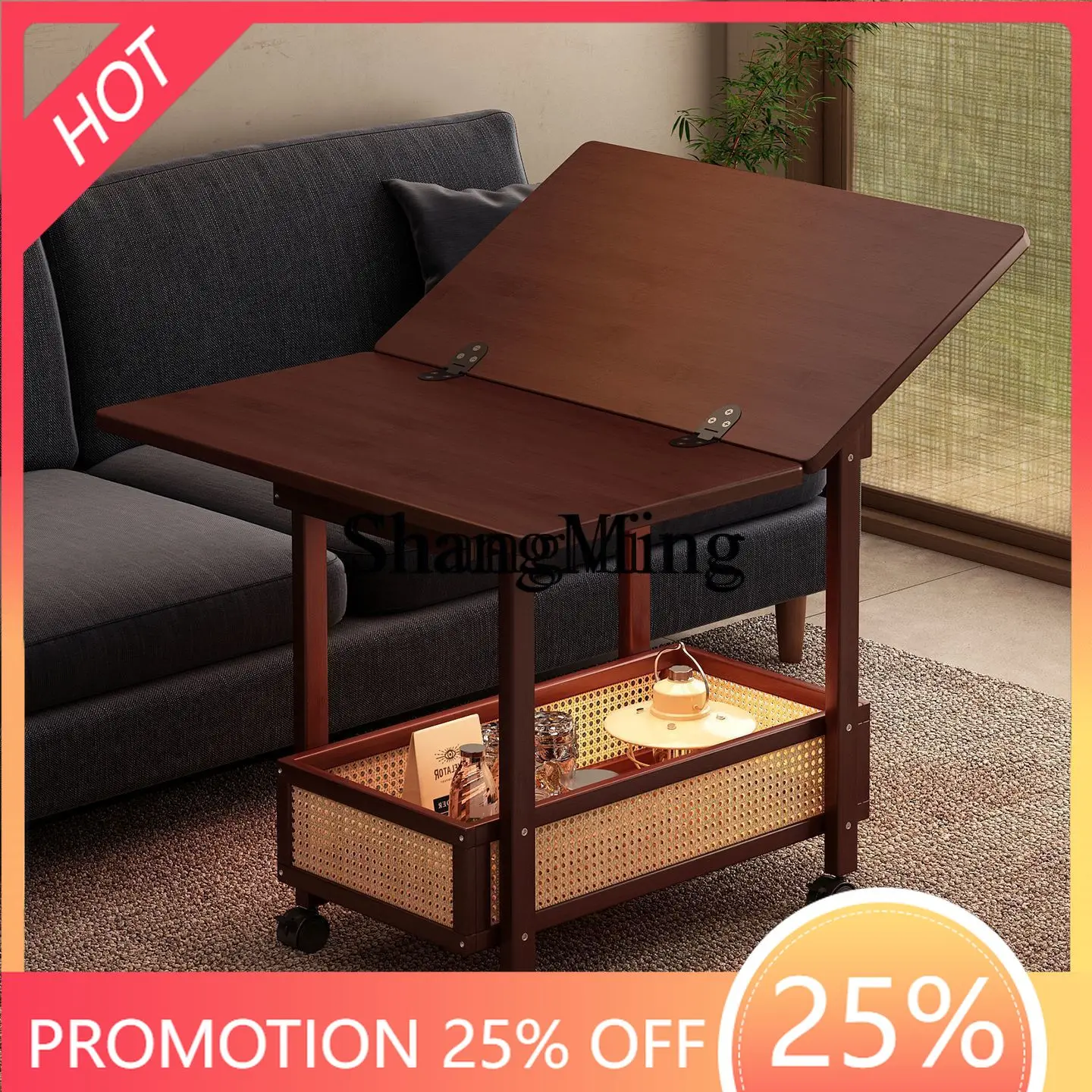 

SM new household pulley folding small table trolley integrated Chinese retro style