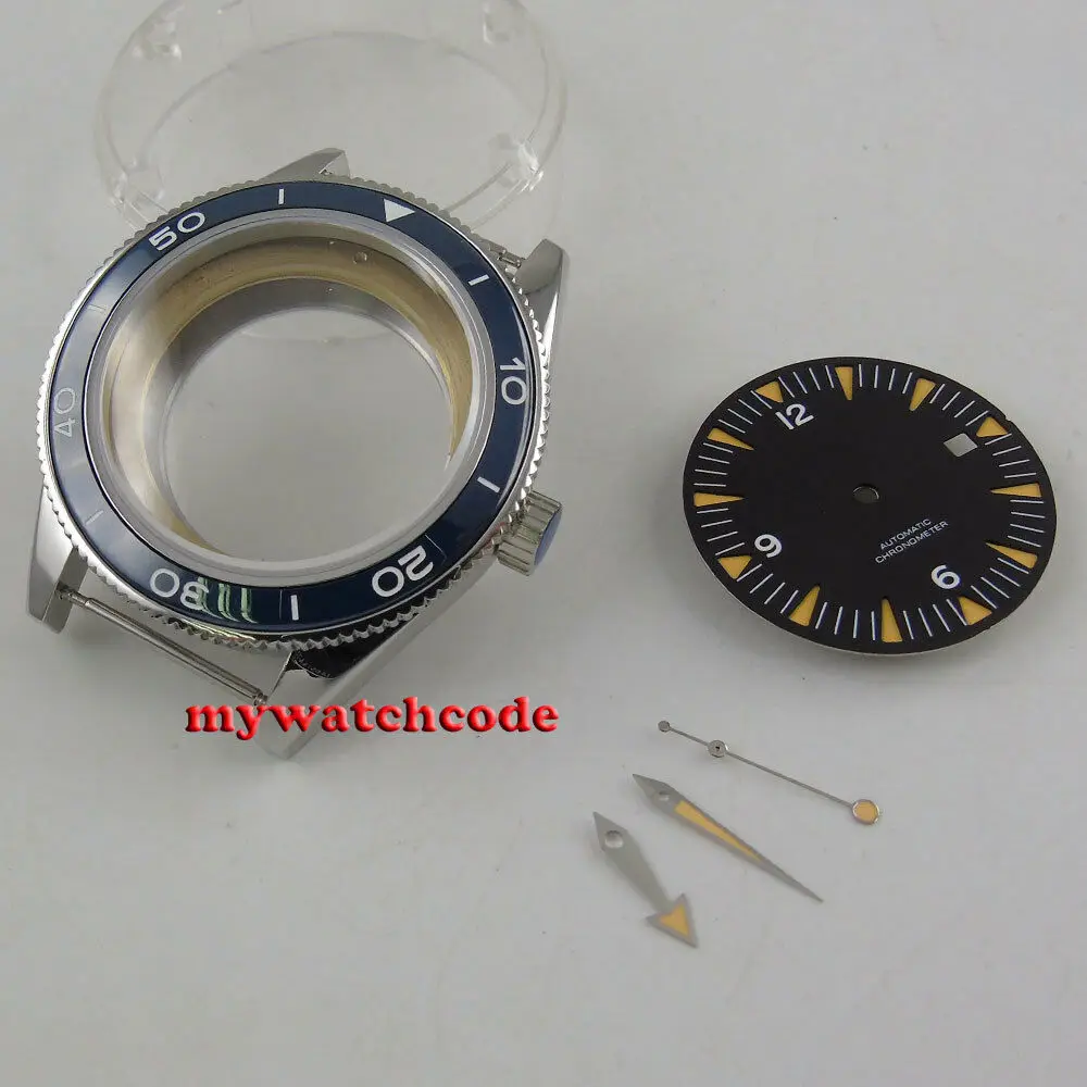 

41mm blue ceramic bezel Watch Case black dial + hand fit ETA 2824 2836 MOVEMENT