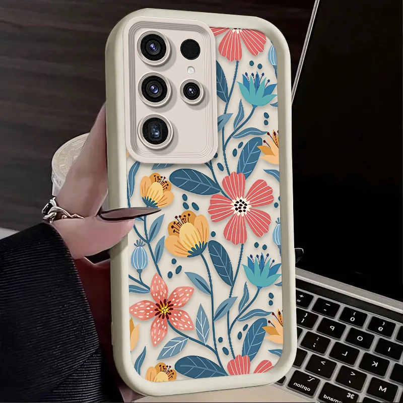 الفن الملونة زهرة قضية الهاتف لسامسونج غالاكسي S24 S25 S23 الترا S22 S21 زائد FE A36 A56 A26 A16 A06 A15 A25 A35 A55 5G eتوي