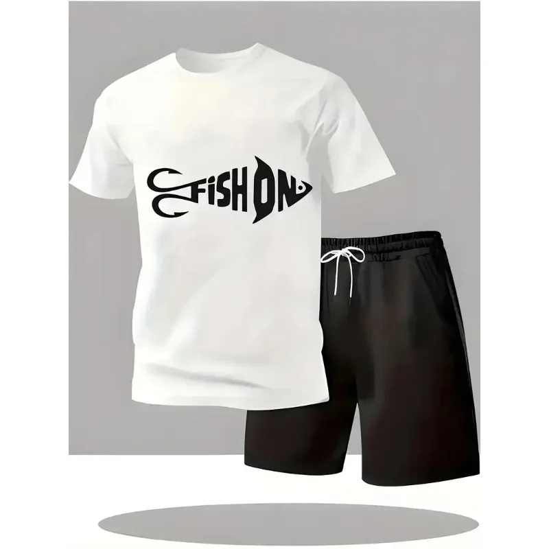 Men's summer casual fashion with short sleeved T-shirt and shorts set, quick drying, cool, loose and fashionable two-piece set