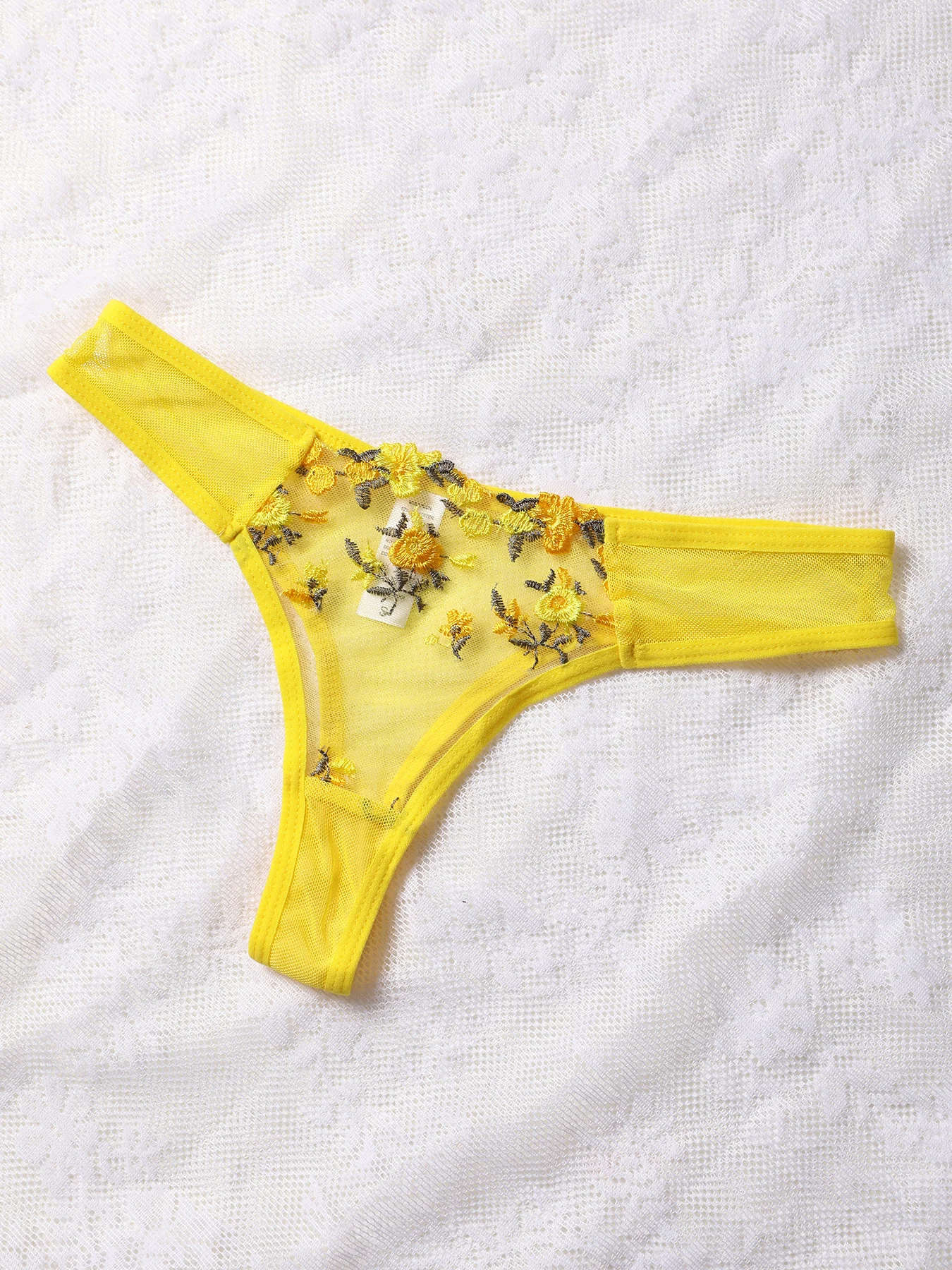 Yellow For Women Transparent Embroidered Underwear Transparent Hot Lingerie Panties Intimates Woman Two Piece Set Clothing