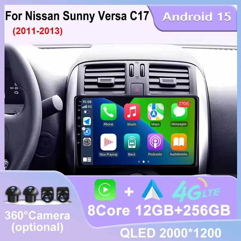 Car Radio Multimedia Player WIFI 4G GPS Navigation Auto Carplay Video BT Stereo Screen For Nissan Sunny Versa C17 2011 -2013