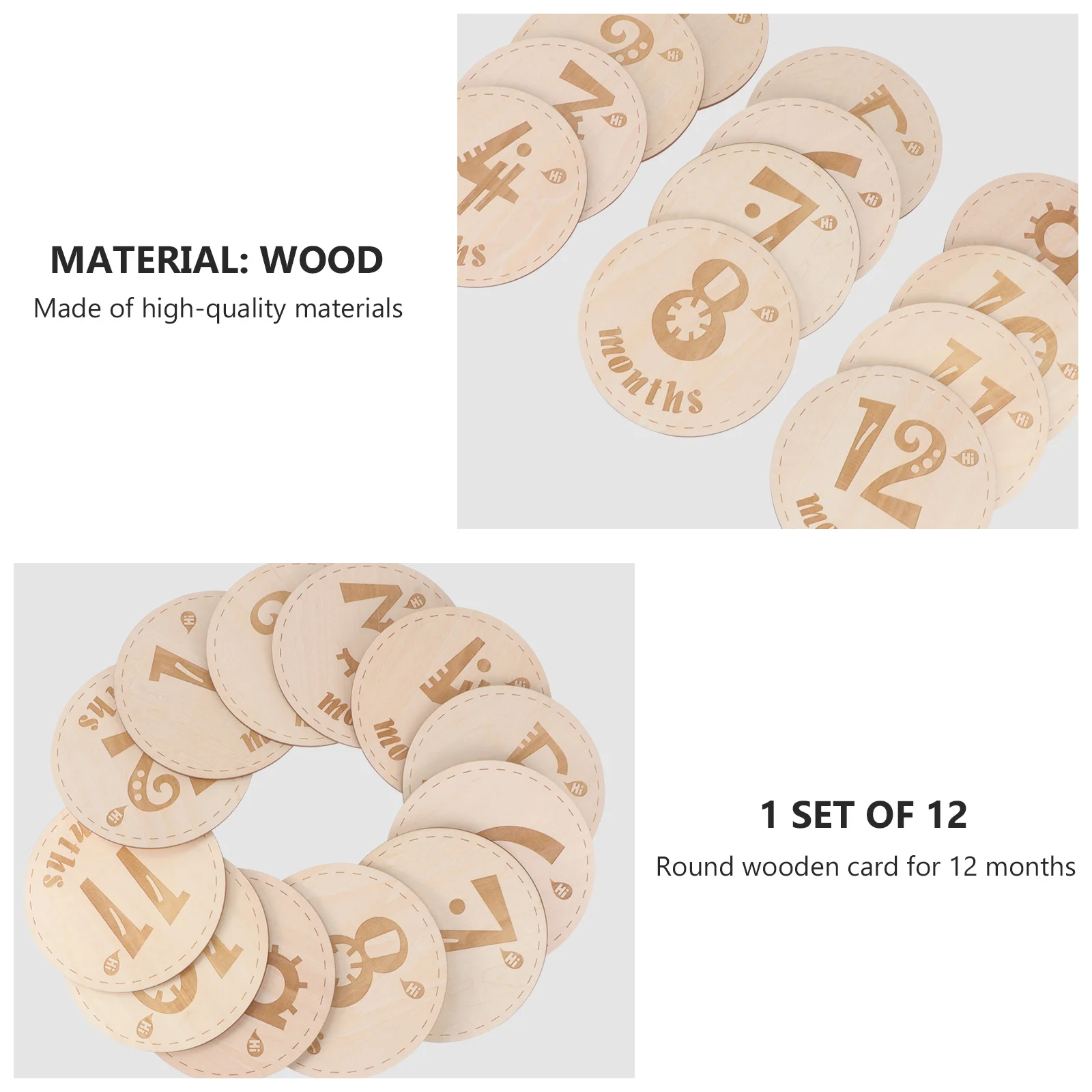 

Baby Cards Wooden Monthly Age Markers Newborn Bath Birthday Keepsake Set Engraved Printable Blocks for Infants