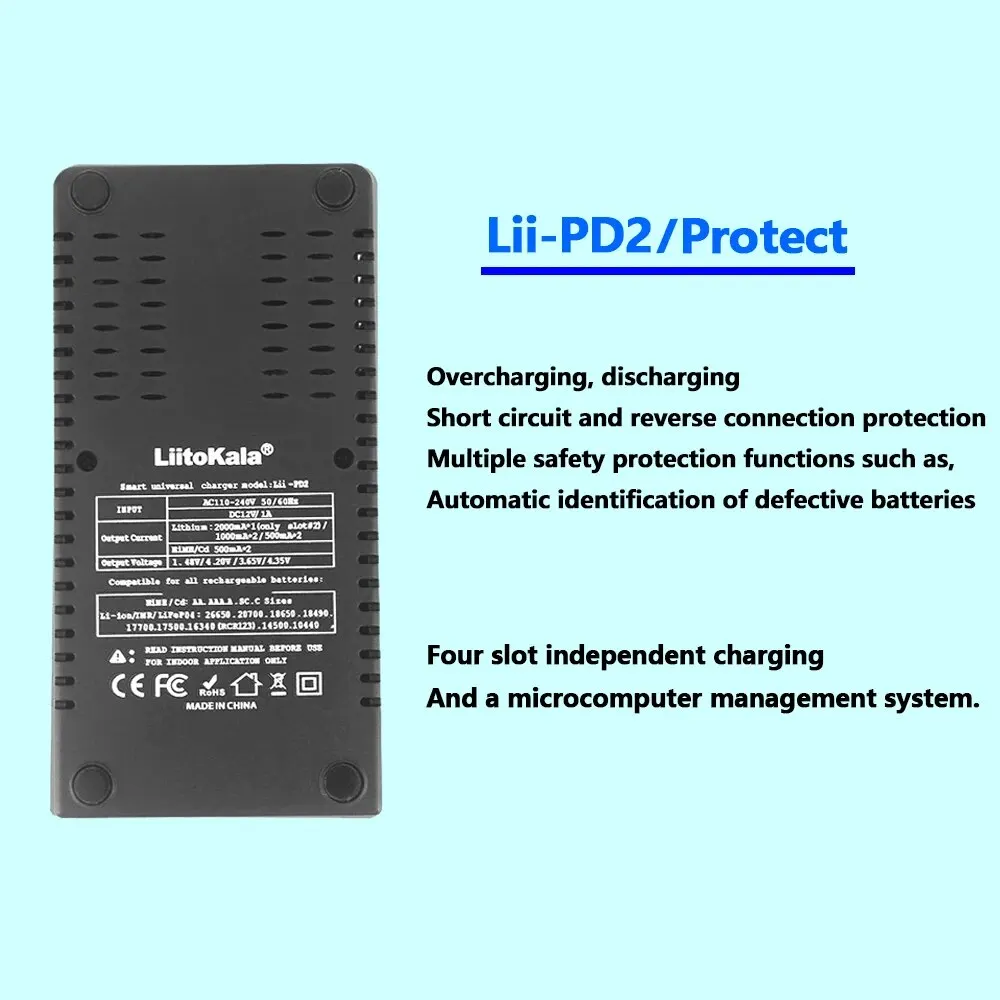 Lii-PD2 ładowarka 18650 LiitoKala do akumulatora litowo-jonowego 3.7V 18650/18500/16340/26650/21700 /20700/18350/CR123A 1.2V + samochód