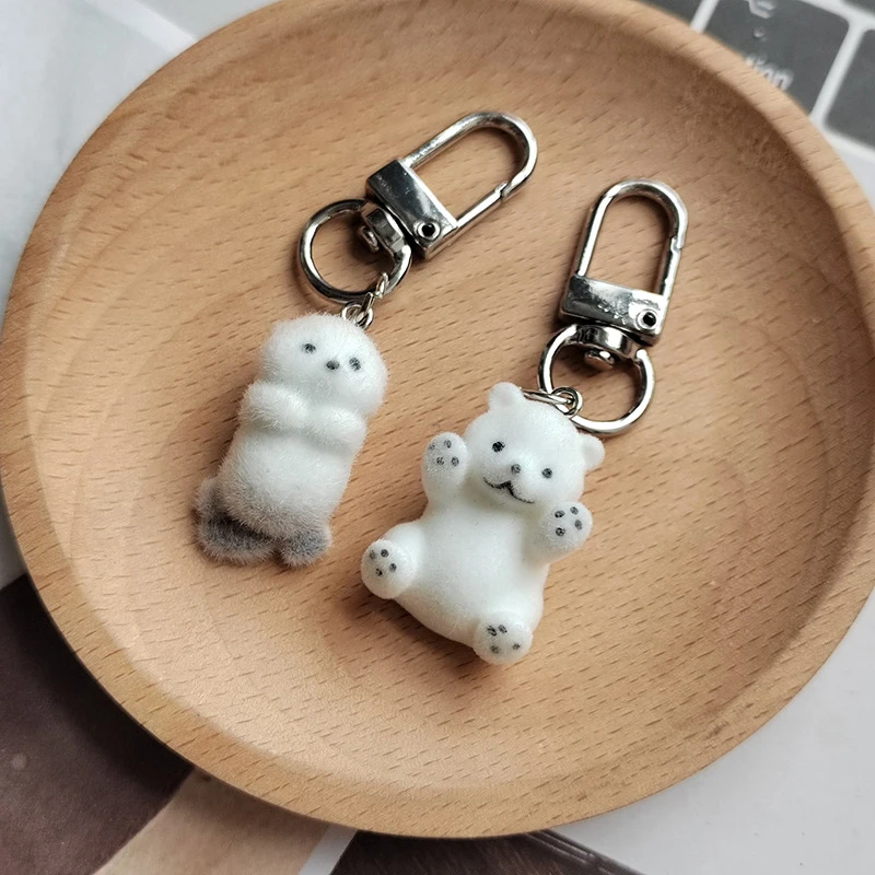 

1Pc Flocking Sea ​​Otter Polar Bear Animal Keychains Resin Cartoon Lovely Funny Pendant Bag Box Car Key Ring Jewelry