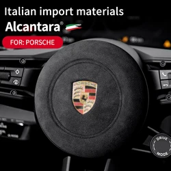 Alcantara Steering Wheel Cover Trim Steering Wheel Logo Circle for-Porsche 911 Panamera Cayenne Boxster