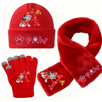 3PCS/Set Paw Patrols Marshall Knitted Hat Scarf Glove Toddler Winter Beanie Cap Mittens Neck Warmer Outdoor Accessories Gift
