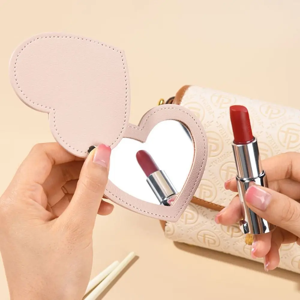 Mini Portable Heart Compact Mirror Solid Color Unbreakable Makeup Mirror Rotating Ultra-thin Cosmetic Mirror Travel