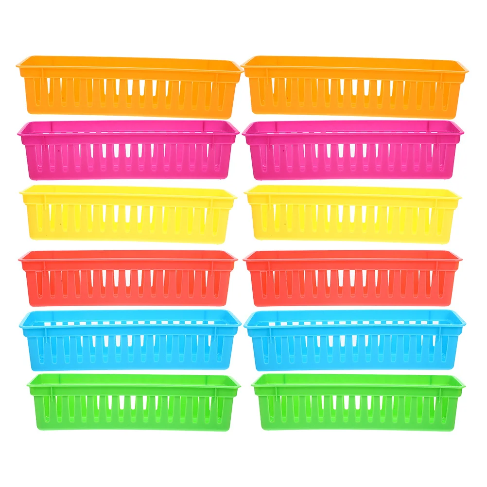12pcs Colorful Plastic Pencil Organizer Basket For Kids Classroom Stationery Storage Table Bin Multifunctional Desktop Tray