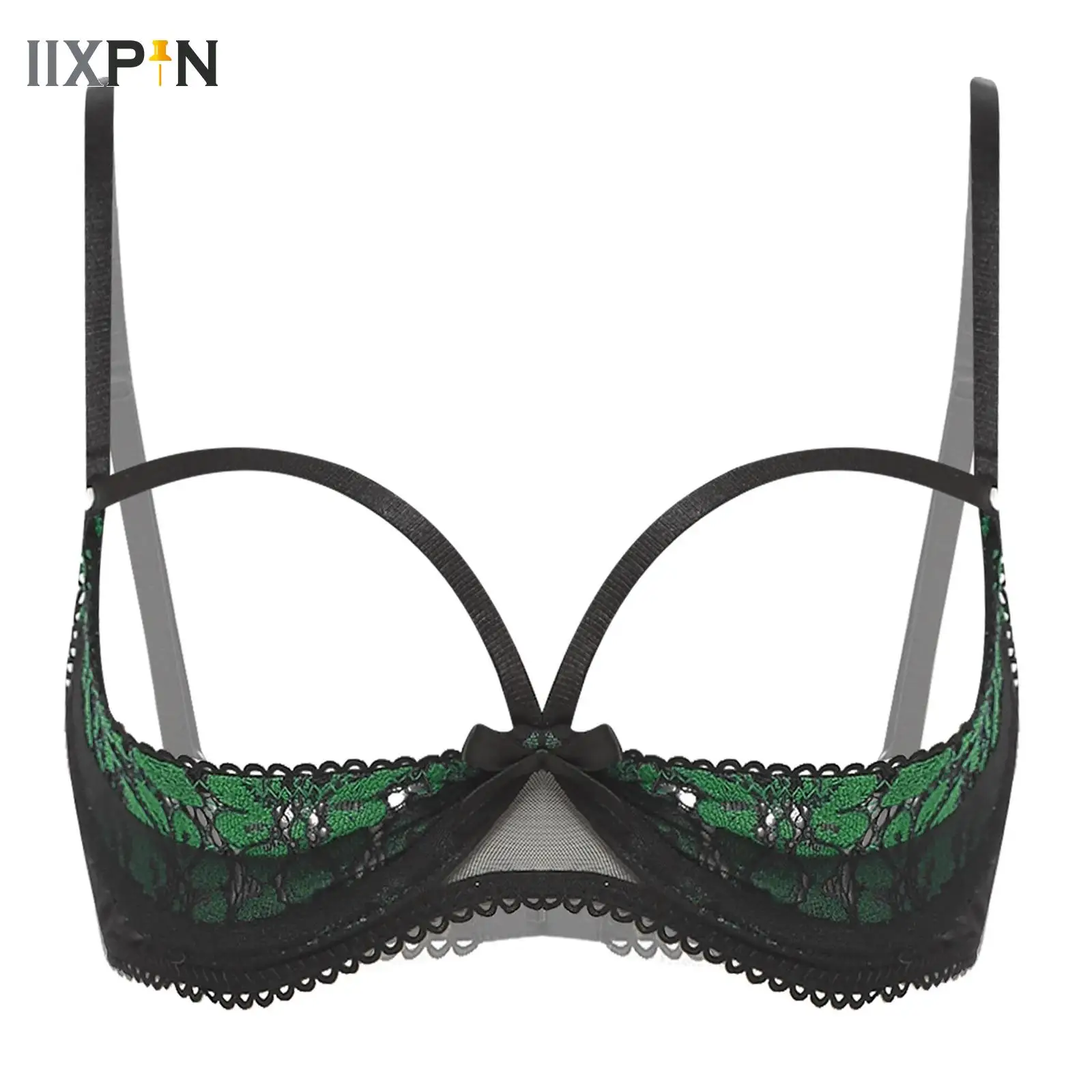 

Women Lingerie 1/4 Cups Bras Floral Lace Nipple Exposed Underwire Brassier Couple's Intimate Flirting Bras Temptation Underwear