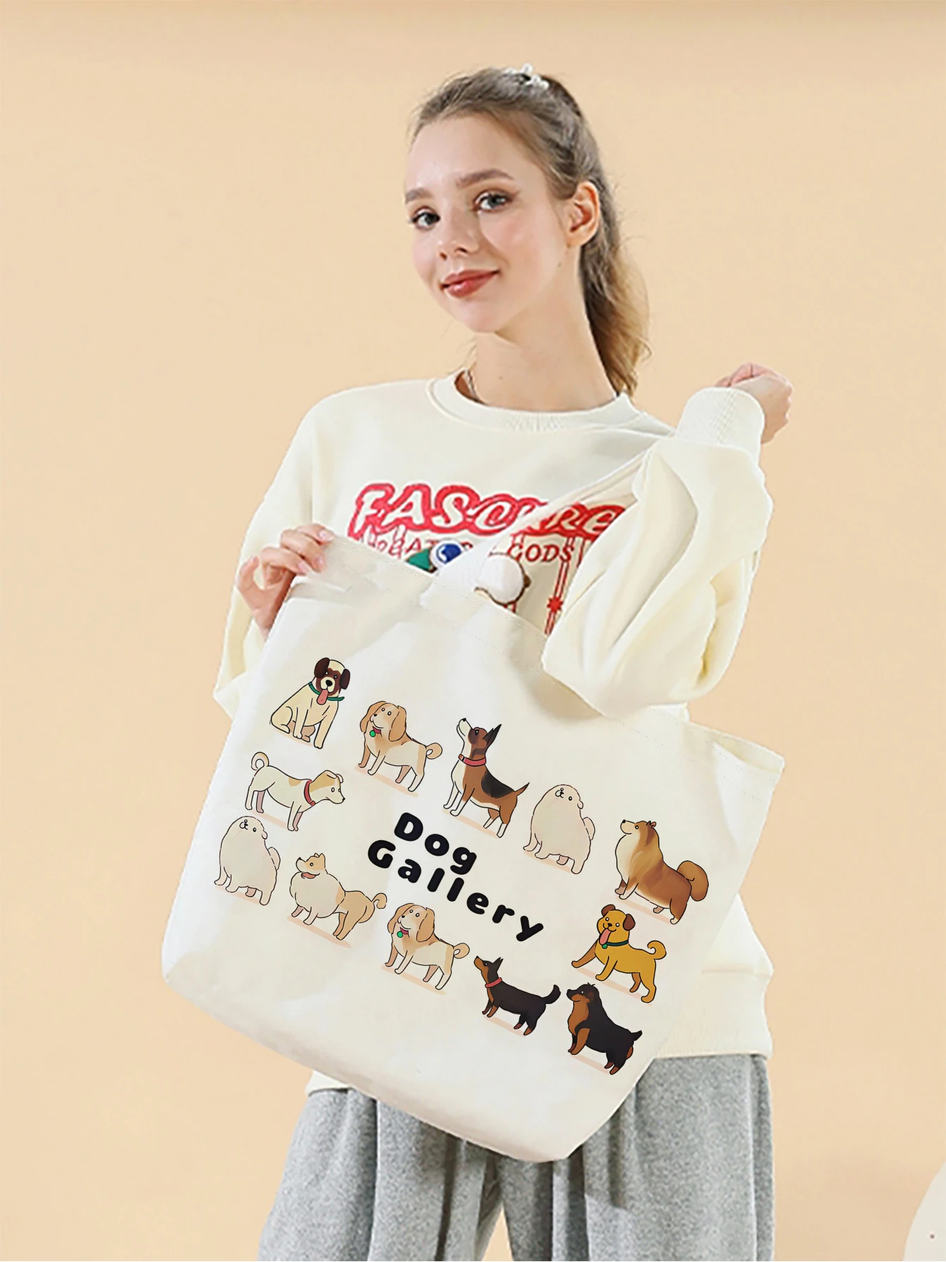 

1 шт., сумка с рисунком собаки из мультфильма, модная многоразовая сумка, многофункциональная сумка, холщовая сумка для покупок с принтом