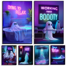 Gothic Funny Neon Cute Ghost Poster Neon Sign Ghost Spooky Prints Canvas Painting Wall Art Pictures Home Room Modern Decoration