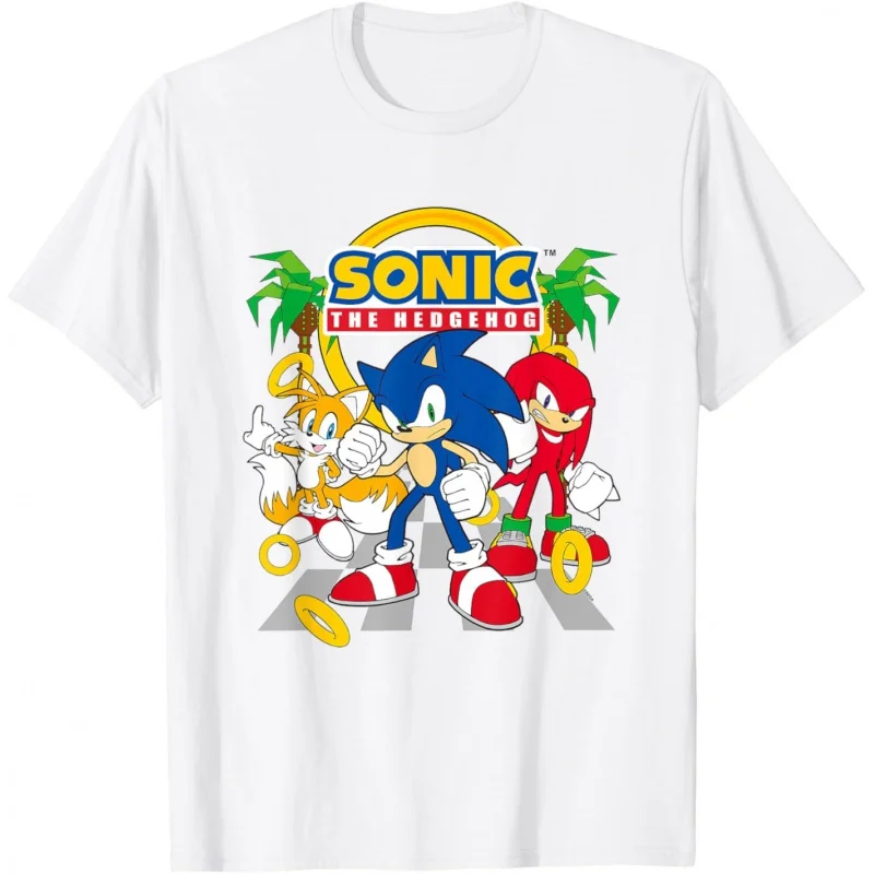 

Gold Rings Sonic Shadow the Hedgehog Gift T shirt for man Large size Tops Anime Graphic Print Y2k Clothes Cartoon Tee