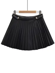 XNWMNZ 2024 Women's Fashion Faux Leather box pleats PU Mini Skirt Women High Street High Waist Zipper Versatile Female Skirt