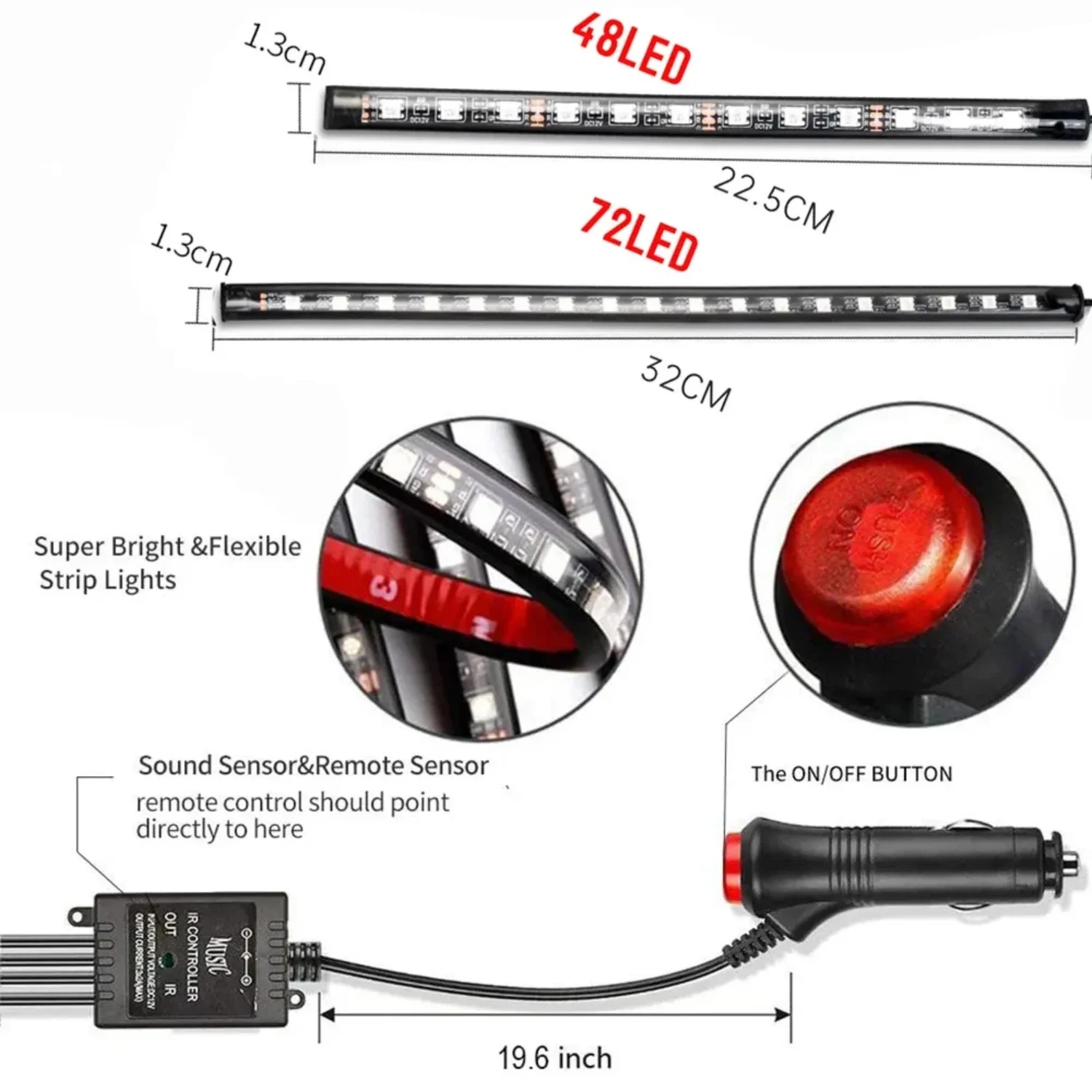 Illuminate your vehicle in style with the brilliant and high-quality Neon 48LED Ambient Light Strip. Effortlessly enhance your d