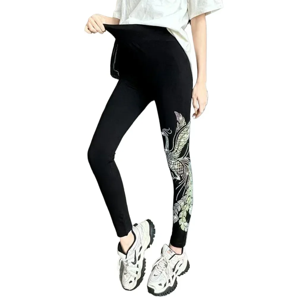 50-90kg Dragon Phoenix Diamond Leggings Women Sexy Fashion Shiny Tights Female Slim Rhinestone leggins Pants Women's Warm Tights