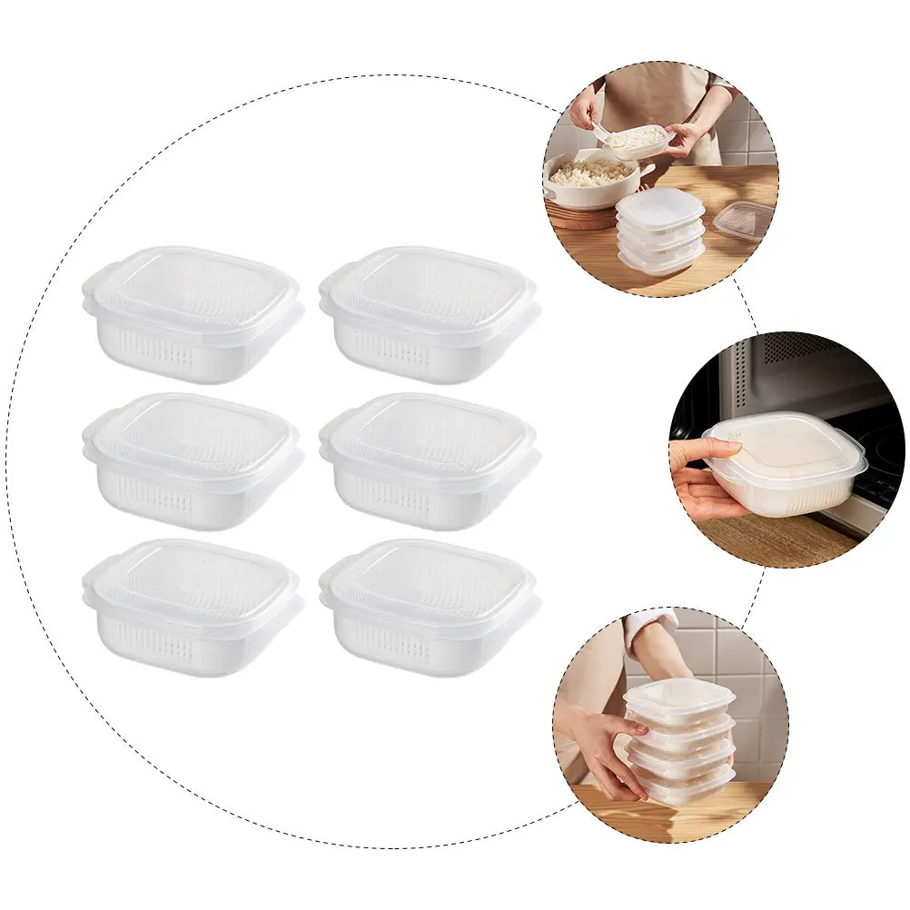 

6Pcs Rice Containers Transparent Airtight Kitchen Storage Boxes Multi-Function Fridge Freezer Organizer Food Holder